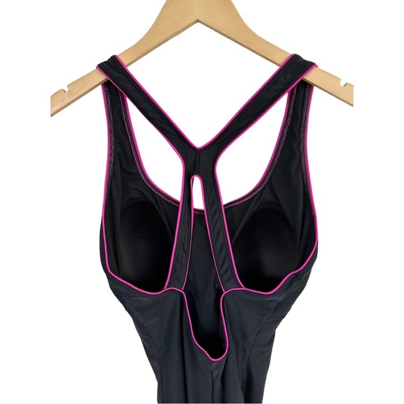Speedo Ultraback Swimsuit Black with Hot Pink Piping One Piece Racerback Size 18 - Picture 7 of 16